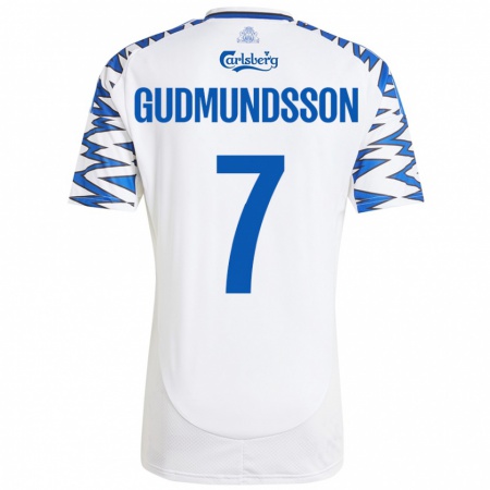 Kandiny Niño Camiseta Galdur Gudmundsson #7 Blanco Azul Cielo 1ª Equipación 2024/25 La Camisa Chile