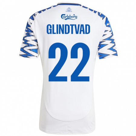 Kandiny Niño Camiseta William Glindtvad #22 Blanco Azul Cielo 1ª Equipación 2024/25 La Camisa Chile