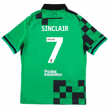 Kandiny Niño Camiseta Scott Sinclair #7 Verde Negro 2ª Equipación 2024/25 La Camisa Chile