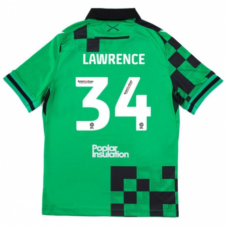 Kandiny Niño Camiseta Jerry Lawrence #34 Verde Negro 2ª Equipación 2024/25 La Camisa Chile