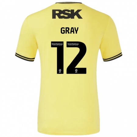 Kandiny Niño Camiseta Jessica Gray #12 Amarillo Negro 2ª Equipación 2024/25 La Camisa Chile