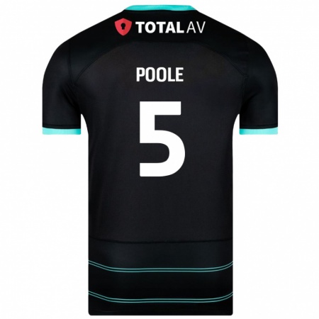 Kandiny Niño Camiseta Regan Poole #5 Negro 2ª Equipación 2024/25 La Camisa Chile