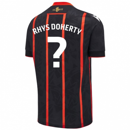 Kandiny Niño Camiseta Rhys Doherty #0 Negro Rojo 2ª Equipación 2024/25 La Camisa Chile