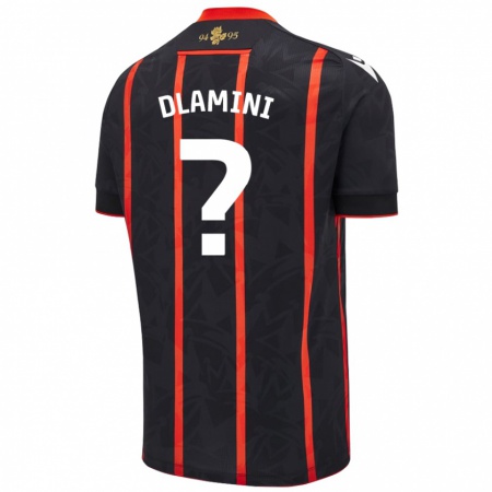 Kandiny Niño Camiseta Nathan Dlamini #0 Negro Rojo 2ª Equipación 2024/25 La Camisa Chile