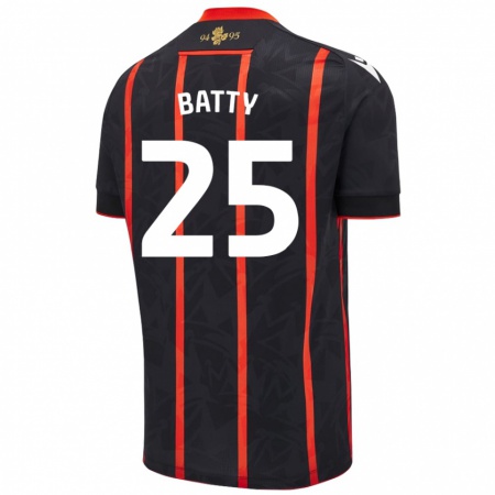 Kandiny Niño Camiseta Jake Batty #25 Negro Rojo 2ª Equipación 2024/25 La Camisa Chile