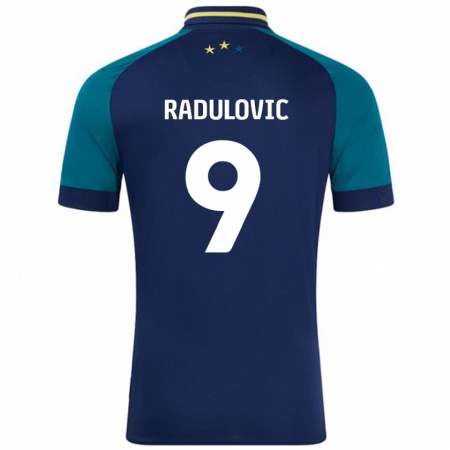 Kandiny Niño Camiseta Bojan Radulovic #9 Azul Marino Verde Oscuro 2ª Equipación 2024/25 La Camisa Chile