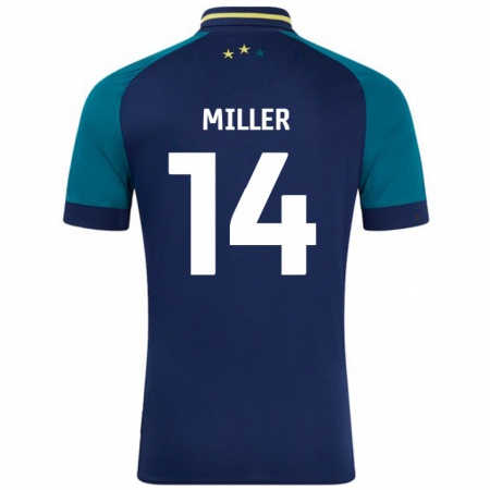 Kandiny Niño Camiseta Mickel Miller #14 Azul Marino Verde Oscuro 2ª Equipación 2024/25 La Camisa Chile