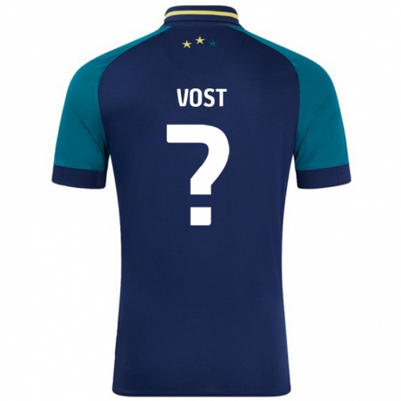 Kandiny Niño Camiseta Daniel Vost #0 Azul Marino Verde Oscuro 2ª Equipación 2024/25 La Camisa Chile