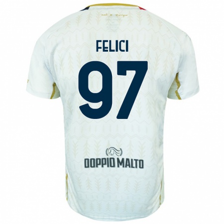 Kandiny Niño Camiseta Mattia Felici #97 Blanco 2ª Equipación 2024/25 La Camisa Chile