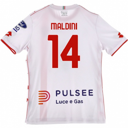 Kandiny Niño Camiseta Daniel Maldini #14 Blanco Rojo 2ª Equipación 2024/25 La Camisa Chile