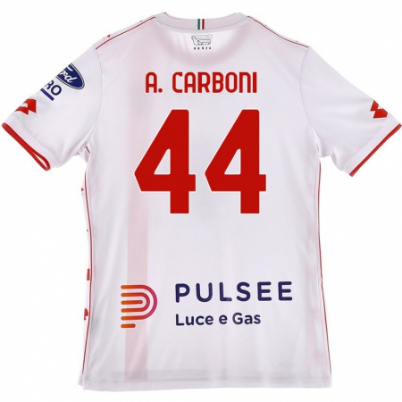 Kandiny Niño Camiseta Andrea Carboni #44 Blanco Rojo 2ª Equipación 2024/25 La Camisa Chile