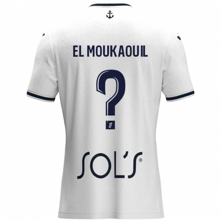 Kandiny Niño Camiseta Mohamed El Moukaouil #0 Blanco Azul Oscuro 2ª Equipación 2024/25 La Camisa Chile