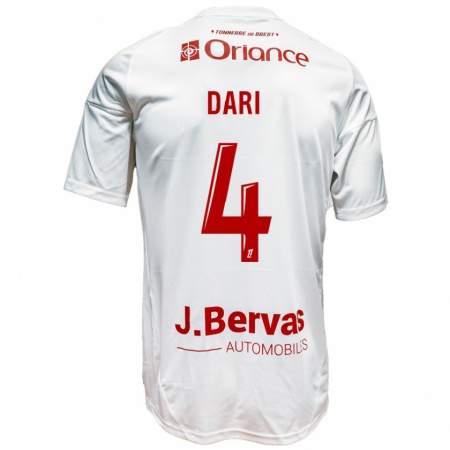 Kandiny Niño Camiseta Achraf Dari #4 Blanco Rojo 2ª Equipación 2024/25 La Camisa Chile