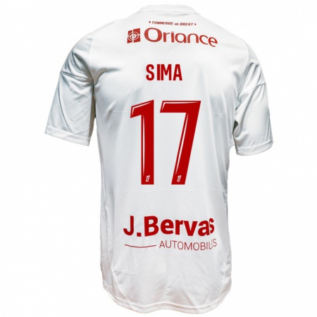 Kandiny Niño Camiseta Abdallah Sima #17 Blanco Rojo 2ª Equipación 2024/25 La Camisa Chile