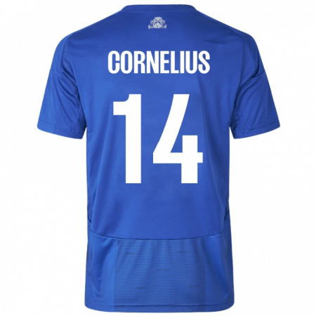 Kandiny Niño Camiseta Andreas Cornelius #14 Blanco Azul 2ª Equipación 2024/25 La Camisa Chile