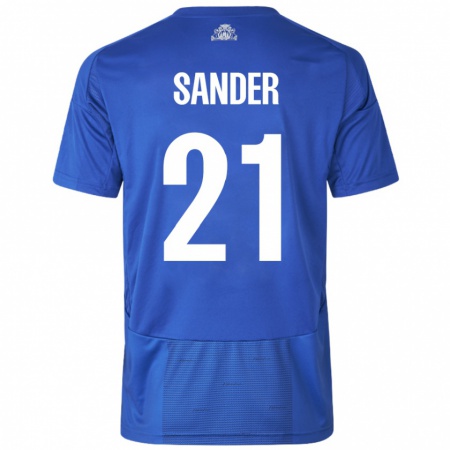 Kandiny Niño Camiseta Theo Sander #21 Blanco Azul 2ª Equipación 2024/25 La Camisa Chile