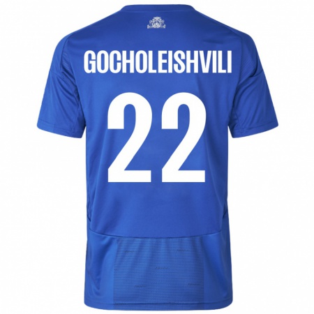 Kandiny Niño Camiseta Giorgi Gocholeishvili #22 Blanco Azul 2ª Equipación 2024/25 La Camisa Chile