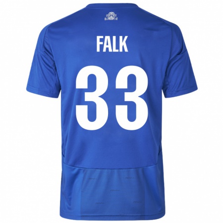 Kandiny Niño Camiseta Rasmus Falk #33 Blanco Azul 2ª Equipación 2024/25 La Camisa Chile