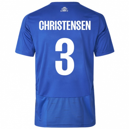 Kandiny Niño Camiseta Sebastian Christensen #3 Blanco Azul 2ª Equipación 2024/25 La Camisa Chile