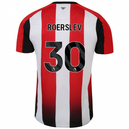 Kandiny Hombre Camiseta Mads Roerslev #30 Rojo Blanco 1ª Equipación 2024/25 La Camisa Chile