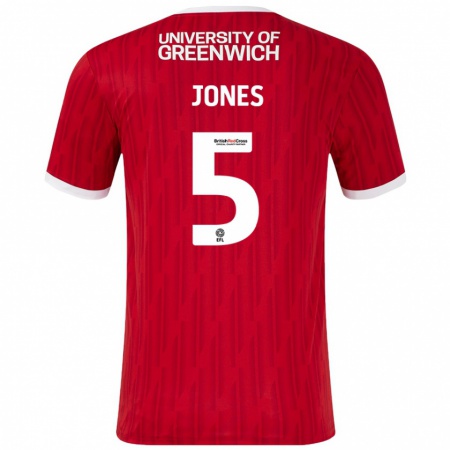 Kandiny Hombre Camiseta Lloyd Jones #5 Rojo Blanco 1ª Equipación 2024/25 La Camisa Chile