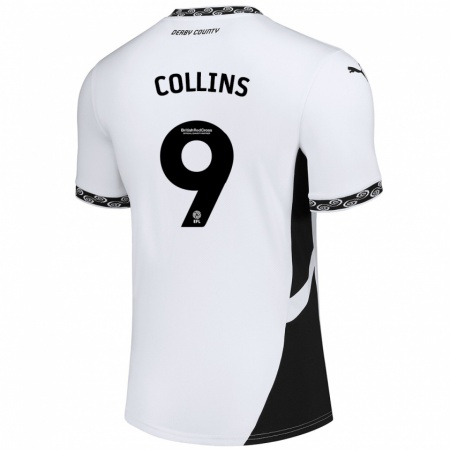 Kandiny Hombre Camiseta James Collins #9 Blanco Negro 1ª Equipación 2024/25 La Camisa Chile