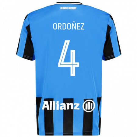 Kandiny Hombre Camiseta Joel Ordóñez #4 Azul Cielo Negro 1ª Equipación 2024/25 La Camisa Chile