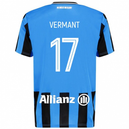 Kandiny Hombre Camiseta Romeo Vermant #17 Azul Cielo Negro 1ª Equipación 2024/25 La Camisa Chile