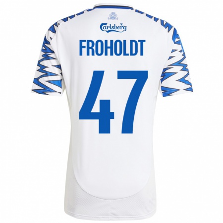 Kandiny Hombre Camiseta Victor Froholdt #47 Blanco Azul Cielo 1ª Equipación 2024/25 La Camisa Chile