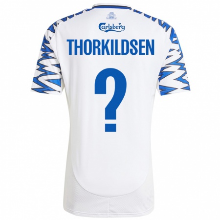 Kandiny Hombre Camiseta Elias Thorkildsen #0 Blanco Azul Cielo 1ª Equipación 2024/25 La Camisa Chile