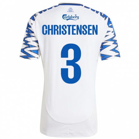 Kandiny Hombre Camiseta Sebastian Christensen #3 Blanco Azul Cielo 1ª Equipación 2024/25 La Camisa Chile