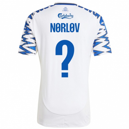 Kandiny Hombre Camiseta William Nørløv #0 Blanco Azul Cielo 1ª Equipación 2024/25 La Camisa Chile