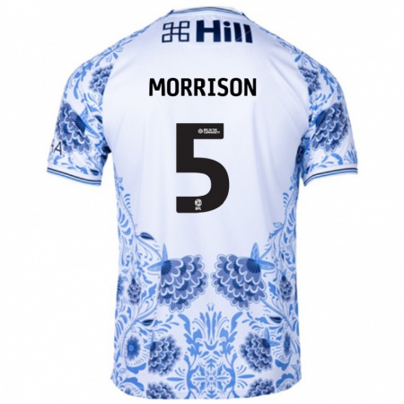 Kandiny Hombre Camiseta Michael Morrison #5 Blanco Azul 2ª Equipación 2024/25 La Camisa Chile