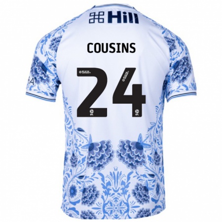 Kandiny Hombre Camiseta Jordan Cousins #24 Blanco Azul 2ª Equipación 2024/25 La Camisa Chile