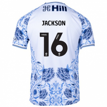 Kandiny Hombre Camiseta Abbie Jackson #16 Blanco Azul 2ª Equipación 2024/25 La Camisa Chile