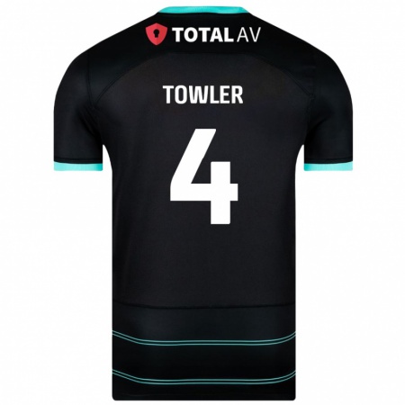 Kandiny Hombre Camiseta Ryley Towler #4 Negro 2ª Equipación 2024/25 La Camisa Chile