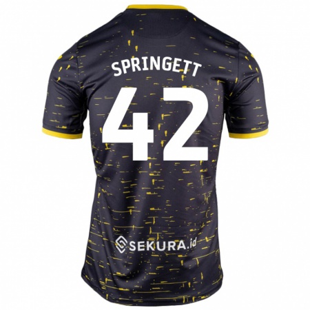 Kandiny Hombre Camiseta Tony Springett #42 Negro Amarillo 2ª Equipación 2024/25 La Camisa Chile