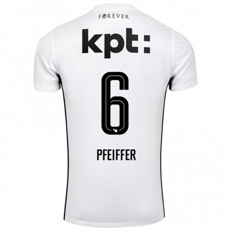 Kandiny Hombre Camiseta Patric Pfeiffer #6 Blanco Negro 2ª Equipación 2024/25 La Camisa Chile