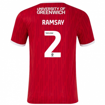 Kandiny Mujer Camiseta Kayne Ramsay #2 Rojo Blanco 1ª Equipación 2024/25 La Camisa Chile