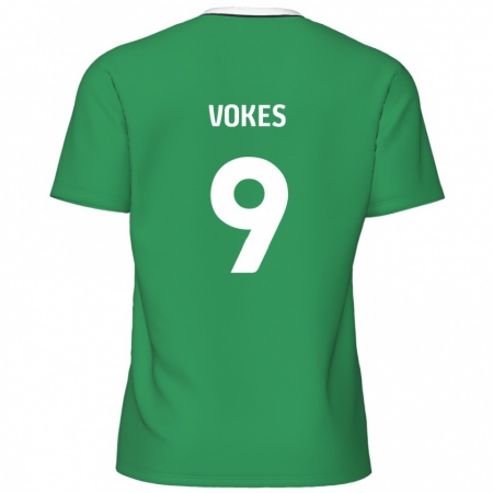 Kandiny Mujer Camiseta Sam Vokes #9 Verde Rayas Blancas 2ª Equipación 2024/25 La Camisa Chile