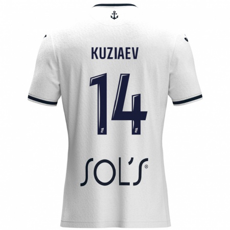 Kandiny Mujer Camiseta Daler Kuzyaev #14 Blanco Azul Oscuro 2ª Equipación 2024/25 La Camisa Chile